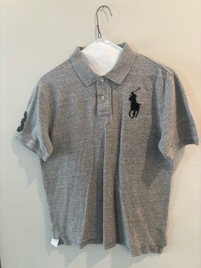 Boy Xl Polo by Ralph Lauren Grey Short-Sleeve Polo with Black Logo
